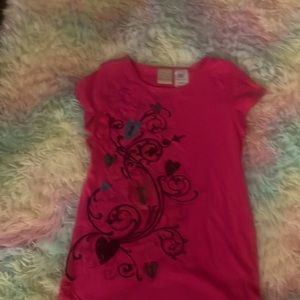 Pink, no stains, ties on the bottoms,size 10/12